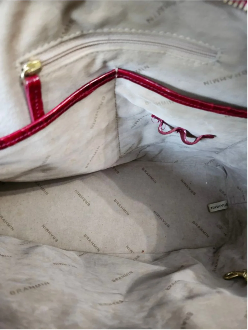 Women's Brahmin Red Croc Embossed Leather Tote Bag One Size
